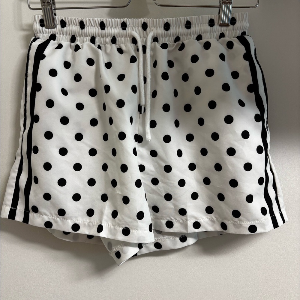 Polka Dot Drawstring Women's Shorts - Black & White